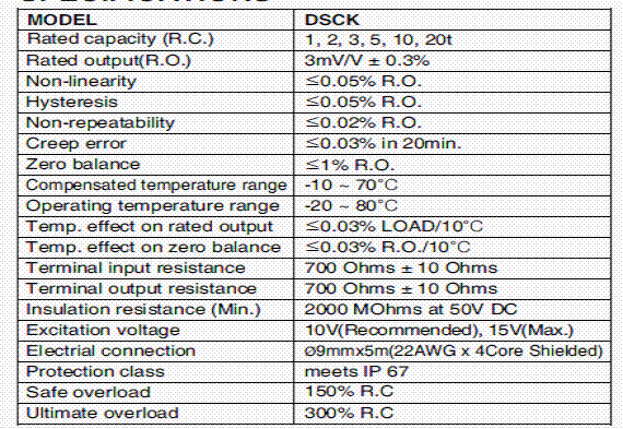 DSCK-3tf,DSCK-3tf称重传感器技术参数图 